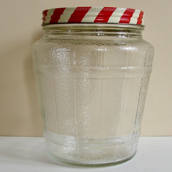 Vintage Glass Jar Nutty Club Peanut Butter Red and White Striped Lid ~ RARE - Picture 5 of 9
